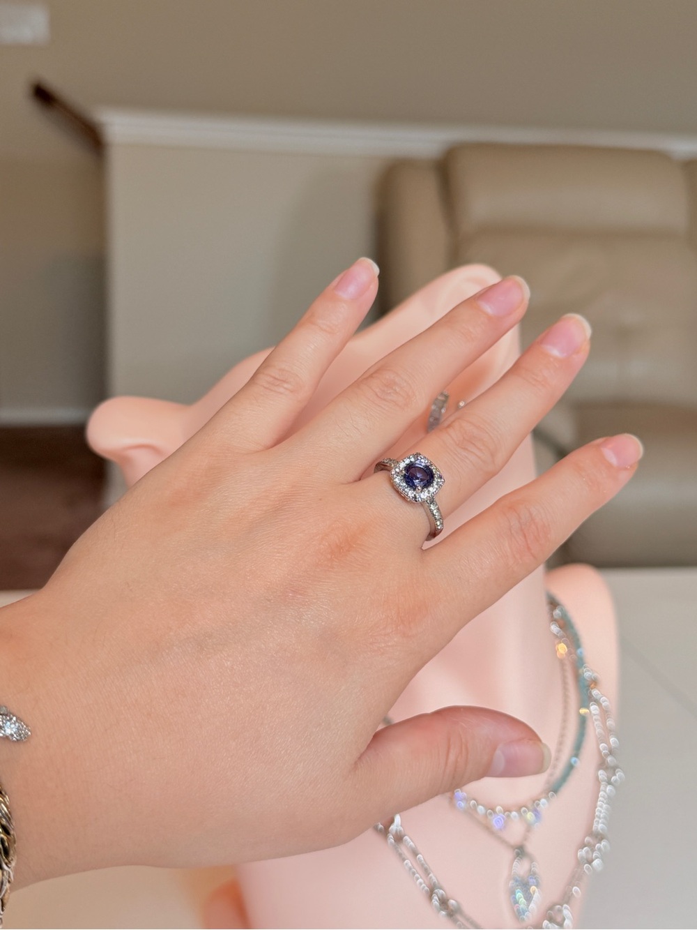 Silver Halo Ring with Purple Center Stone